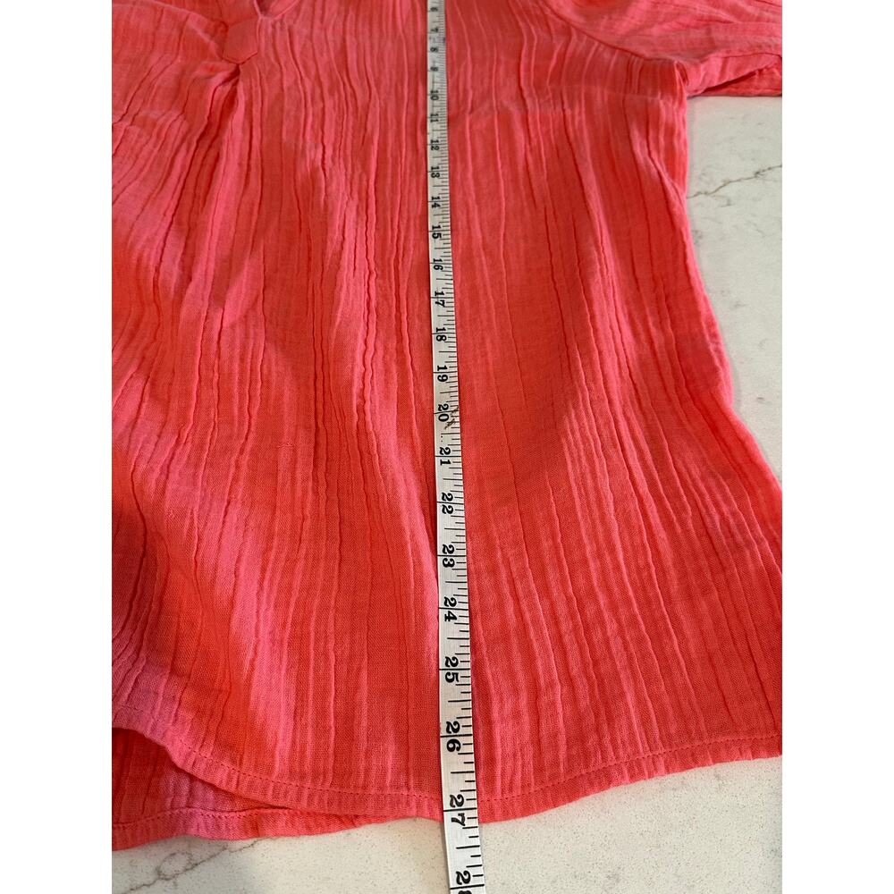 Soft Surroundings XL Coral Gauze Tunic Top Roll Tab Sleeves Boho Coastal Casual - Picture 8 of 8